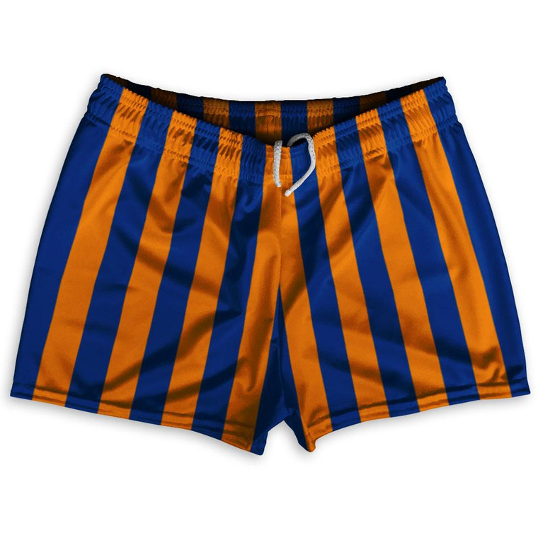 Royal Blue & Tennessee Orange Vertical Stripe Shorty Short Gym Shorts 2.5" Inseam Made In USA by Ultras