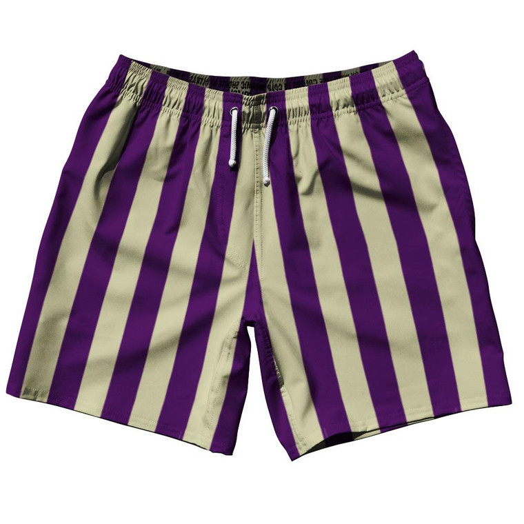 Medium Purple & Vegas Gold Vertical Stripe Swim Shorts 7.5" Made in USA by Ultras