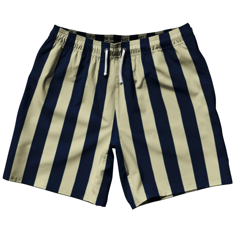 Navy Blue & Vegas Gold Vertical Stripe Swim Shorts 7.5" Made in USA by Ultras