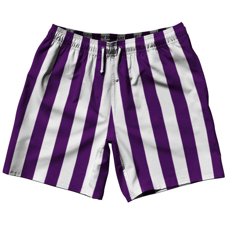 Medium Purple & White Vertical Stripe Swim Shorts 7.5" Made in USA by Ultras