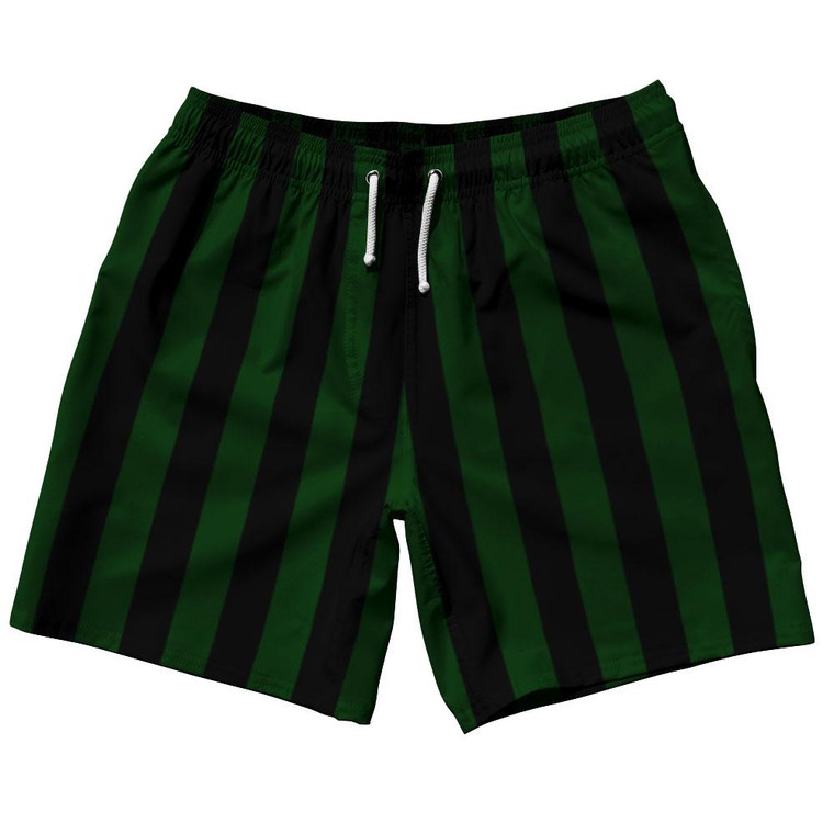 Forest Green & Black Vertical Stripe Swim Shorts 7.5" Made in USA by Ultras