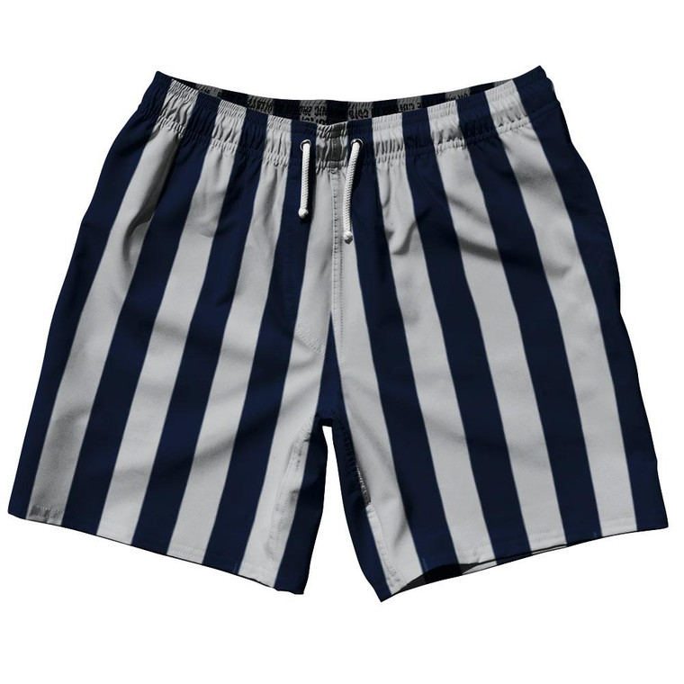 Navy Blue & Medium Grey Vertical Stripe Swim Shorts 7.5" Made in USA by Ultras