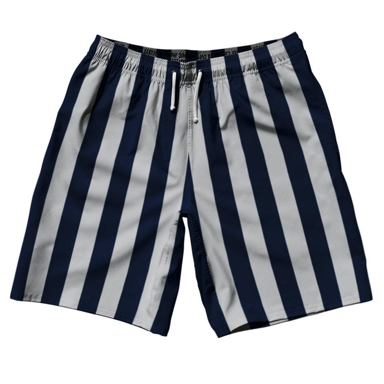 Navy Blue & Medium Grey Vertical Stripe 10" Swim Shorts Made in USA by Ultras