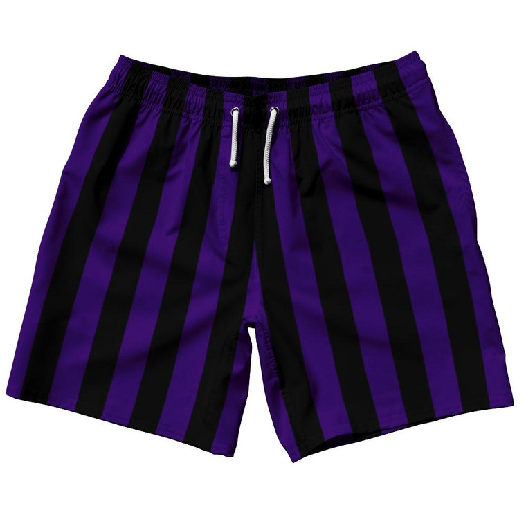 Purple Violet Laker & Black Vertical Stripe Swim Shorts 7.5" Made in USA by Ultras