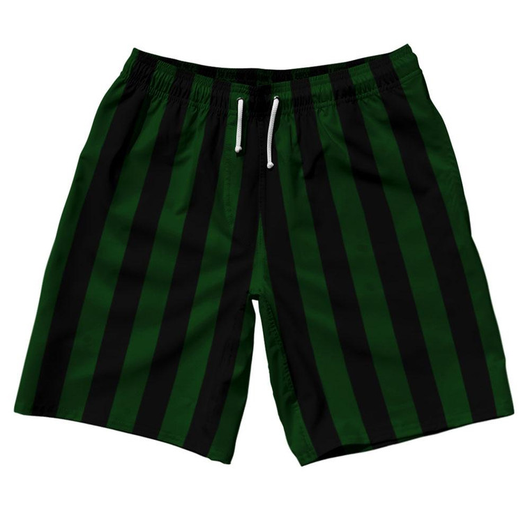Forest Green & Black Vertical Stripe 10" Swim Shorts Made in USA by Ultras