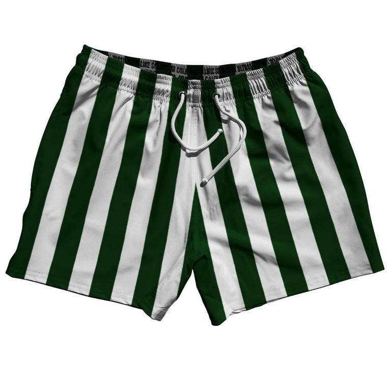 Forest Green & White Vertical Stripe 5" Swim Shorts Made in USA by Ultras