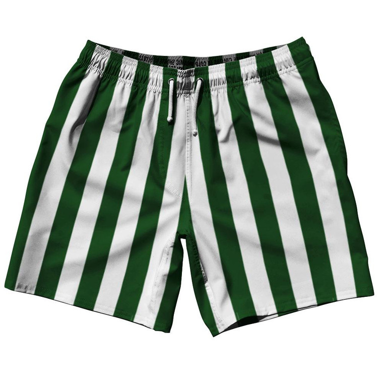 Hunter Green & White Vertical Stripe Swim Shorts 7.5" Made in USA by Ultras