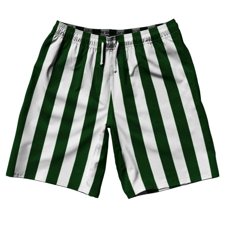 Forest Green & White Vertical Stripe 10" Swim Shorts Made in USA by Ultras