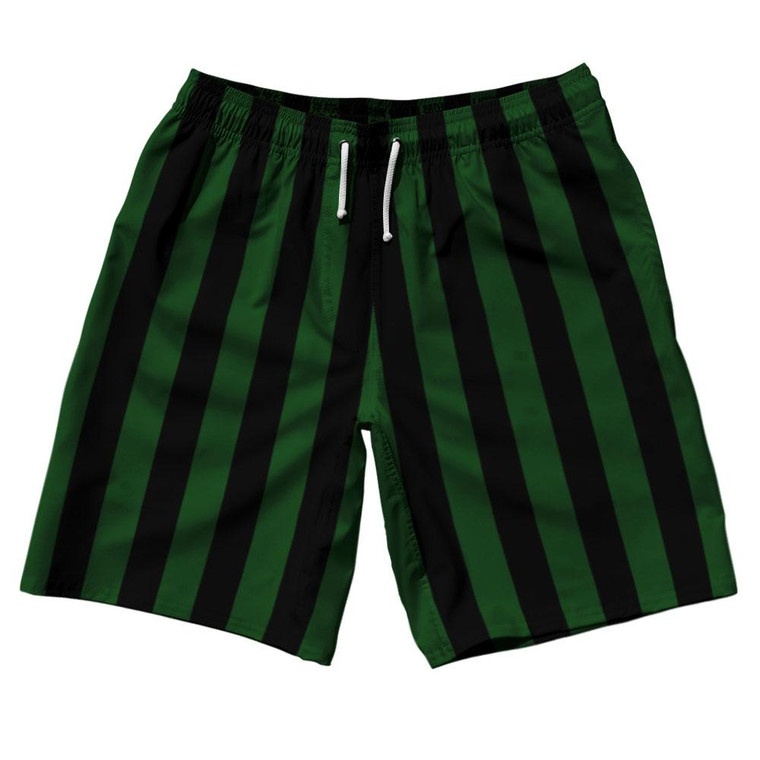 Hunter Green & Black Vertical Stripe 10" Swim Shorts Made in USA by Ultras