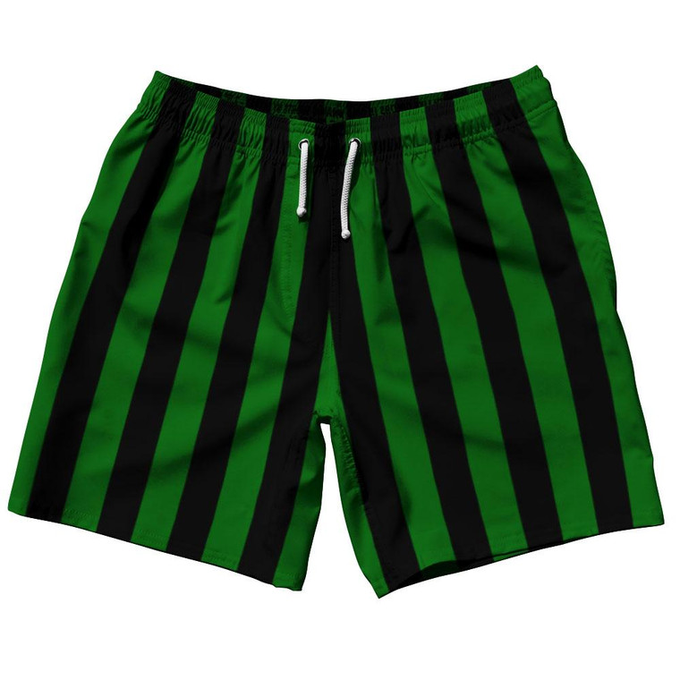 Kelly Green & Black Vertical Stripe Swim Shorts 7.5" Made in USA by Ultras