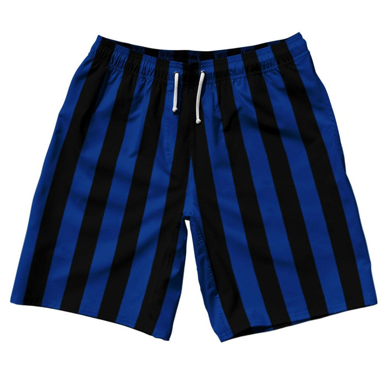 Royal Blue & Black Vertical Stripe 10" Swim Shorts Made in USA by Ultras