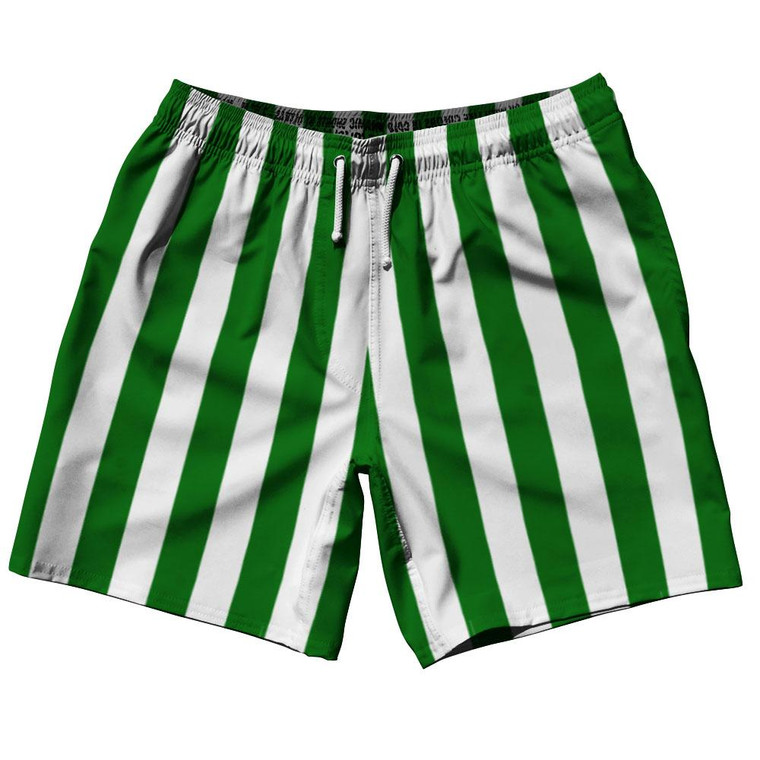 Kelly Green & White Vertical Stripe Swim Shorts 7.5" Made in USA by Ultras