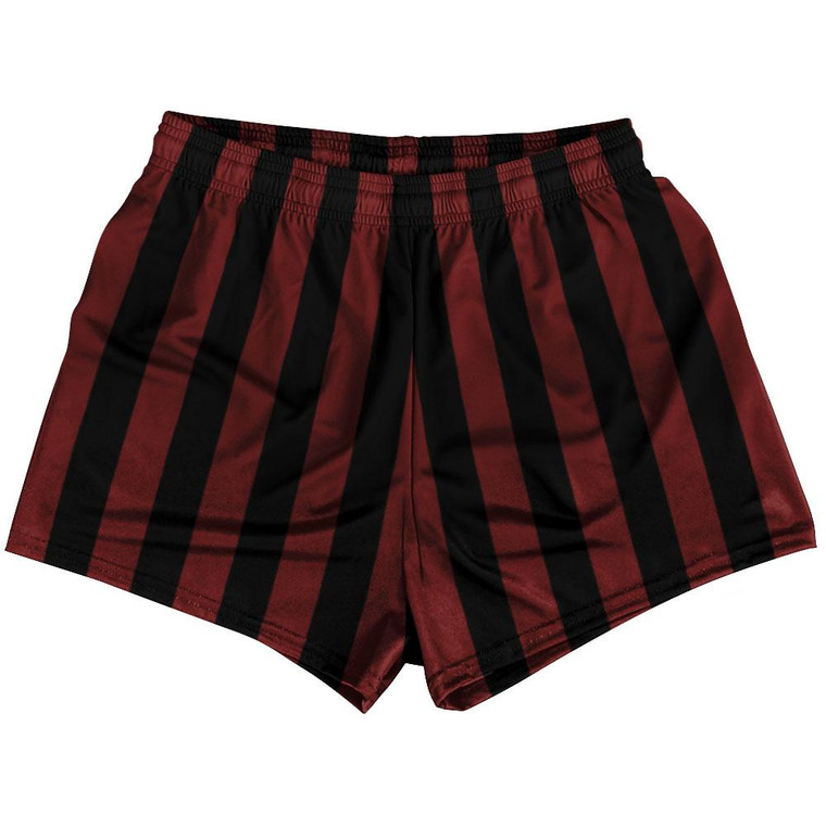 Maroon Red & Black Vertical Stripe Womens & Girls Sport Shorts End Made In USA by Ultras