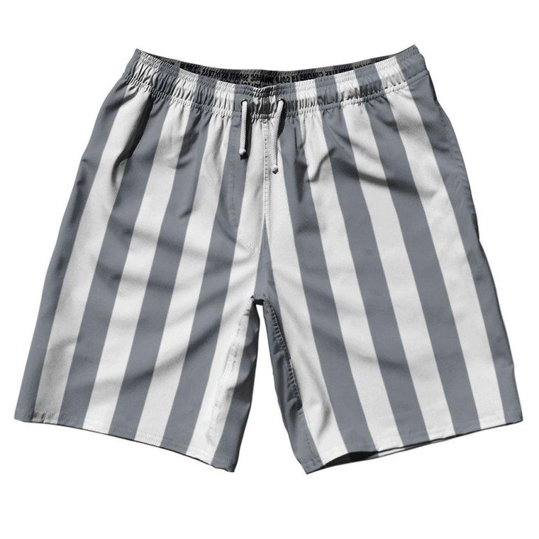 Dark Gray & White Vertical Stripe 10" Swim Shorts Made in USA by Ultras