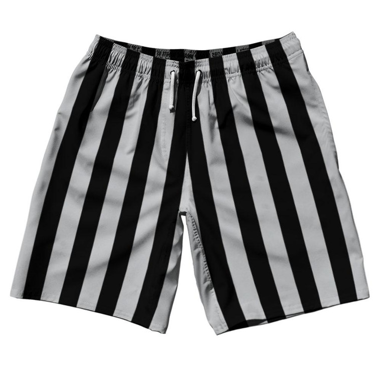 Medium Gray & Black Vertical Stripe 10" Swim Shorts Made in USA by Ultras