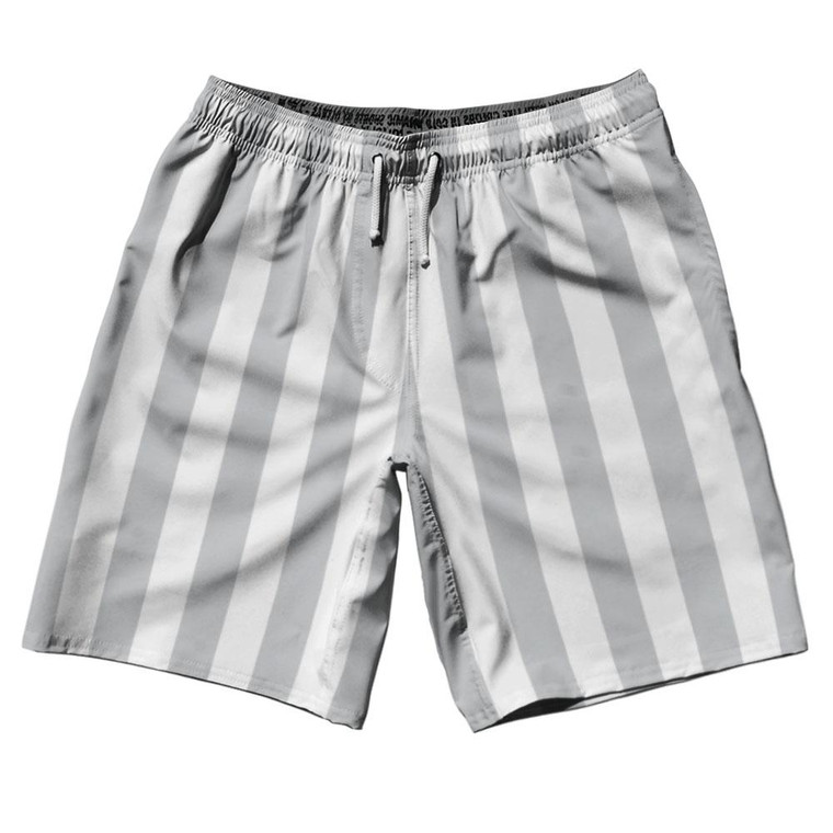 Medium Gray & White Vertical Stripe 10" Swim Shorts Made in USA by Ultras