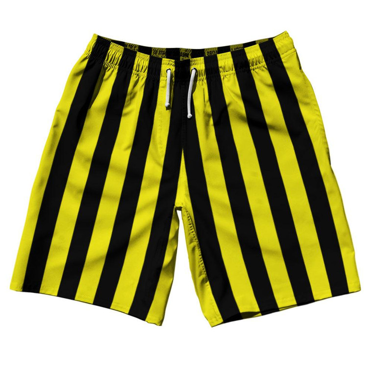 Canary Yellow & Black Vertical Stripe 10" Swim Shorts Made in USA by Ultras