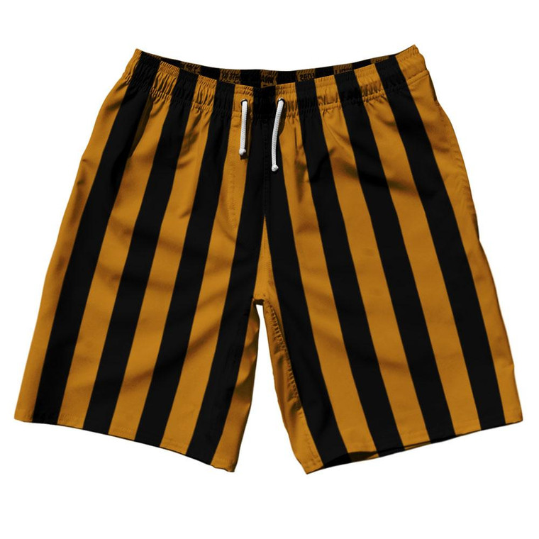 Burnt Orange & Black Vertical Stripe 10" Swim Shorts Made in USA by Ultras