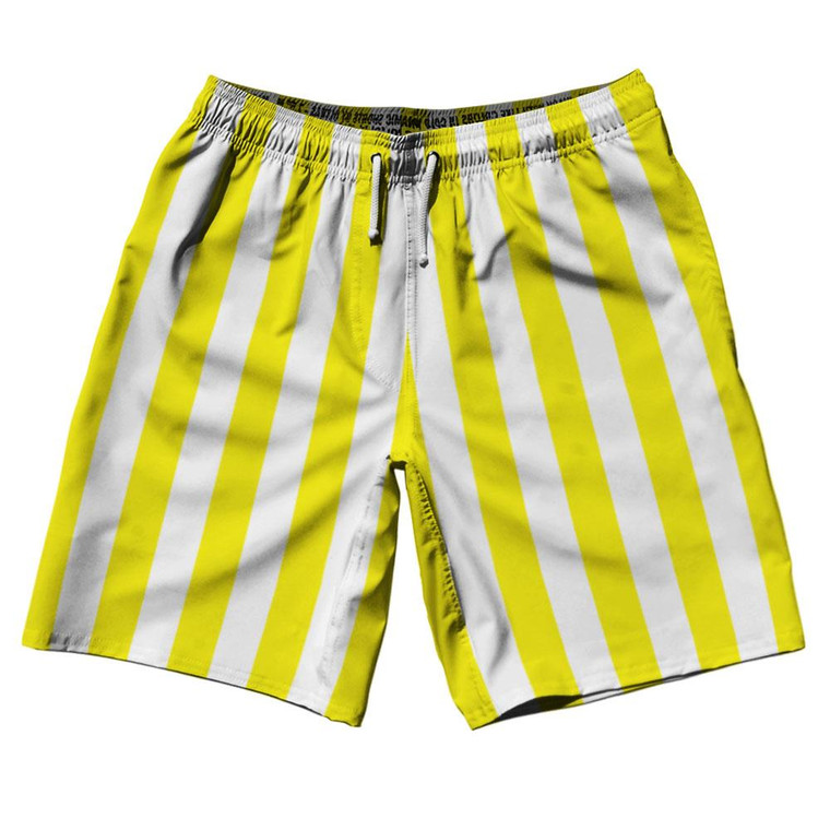 Canary Yellow & White Vertical Stripe 10" Swim Shorts Made in USA by Ultras