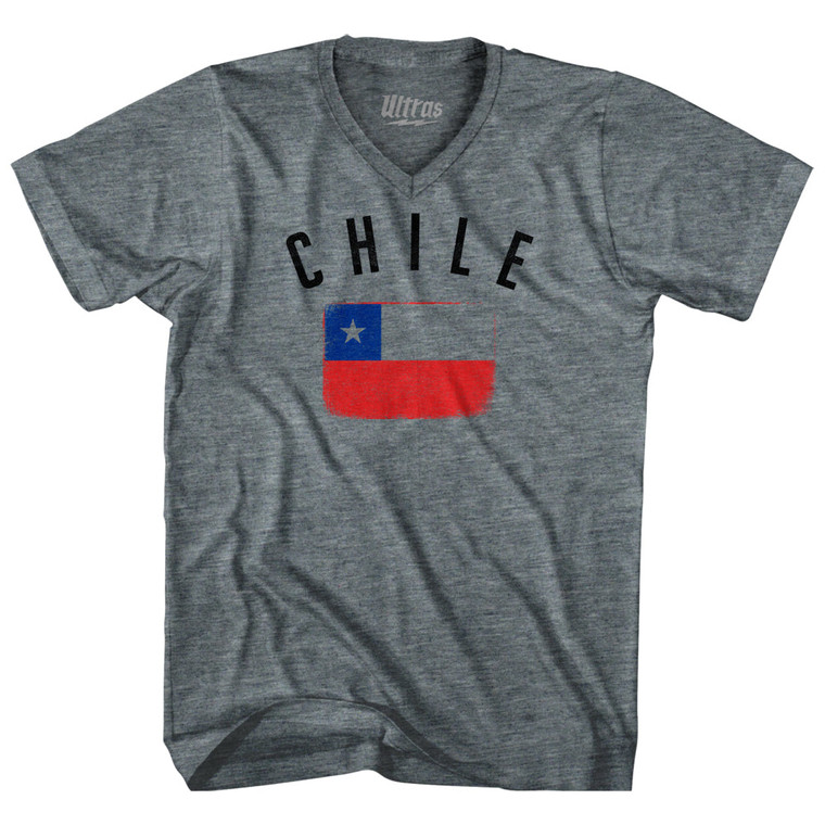 Chile Country Flag Heritage Adult Tri-Blend V-Neck T-Shirt by Ultras