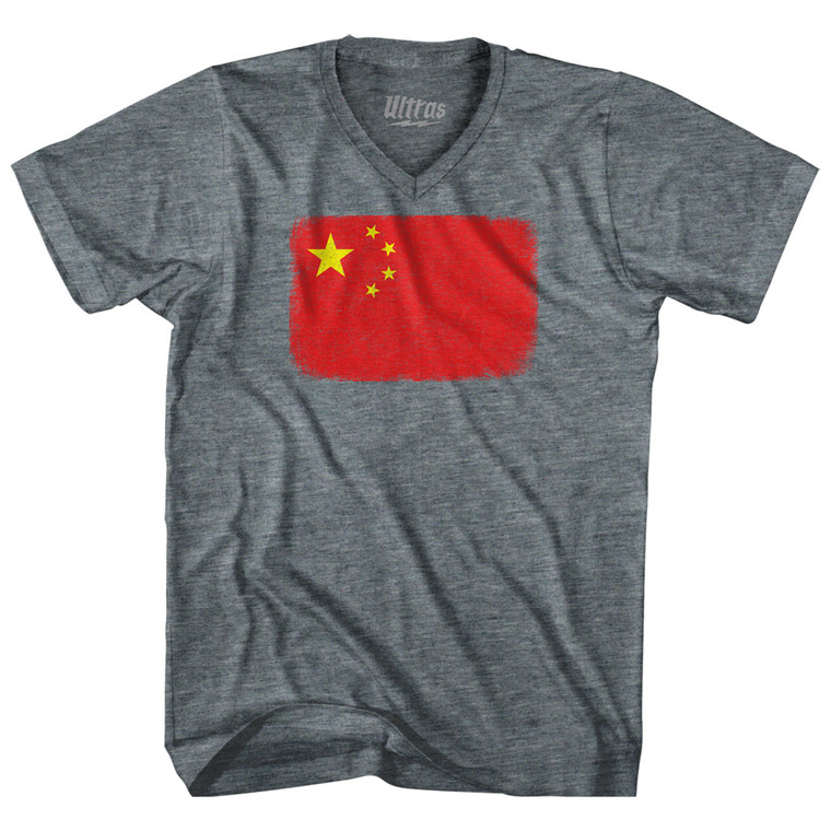 China Country Flag Adult Tri-Blend V-Neck T-Shirt by Ultras