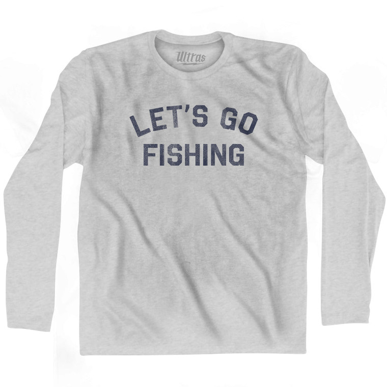 Let's Go Fishing Adult Cotton Long Sleeve T-shirt - Grey Heather