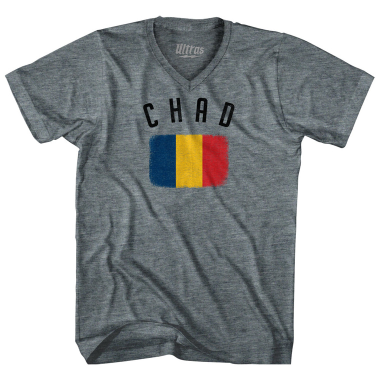 Chad Country Flag Heritage Adult Tri-Blend V-Neck T-Shirt by Ultras