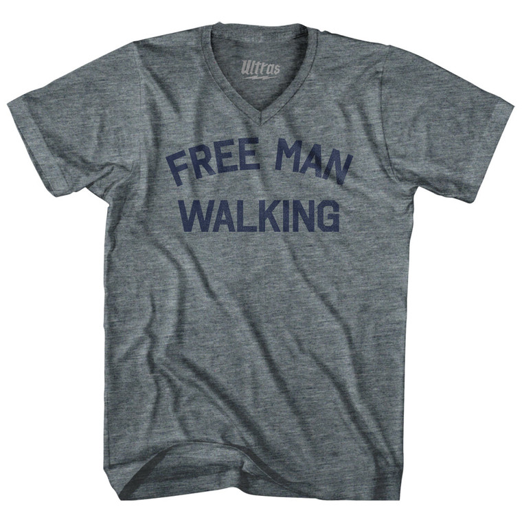 Free Man Walking Tri-Blend V-neck Womens Junior Cut T-shirt - Athletic Grey