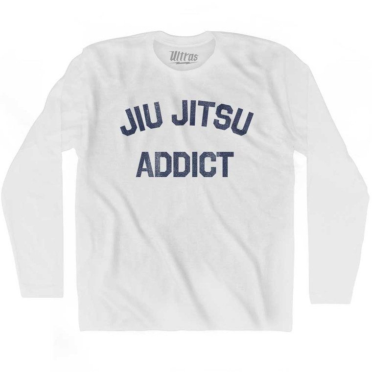 Jiu Jitsu Addict Adult Cotton Long Sleeve T-shirt - White