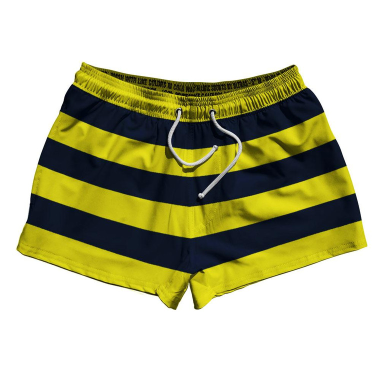 Navy & Yellow Horizontal Stripe 2.5" Swim Shorts Made in USA by Ultras