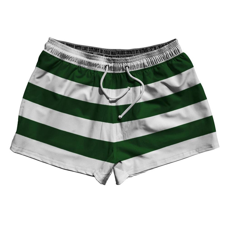 Hunter Green & White Horizontal Stripe 2.5" Swim Shorts Made in USA by Ultras