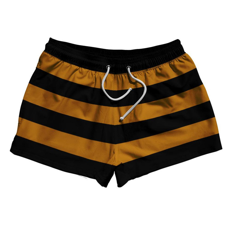 Burnt Orange & Black Horizontal Stripe 2.5" Swim Shorts Made in USA by Ultras