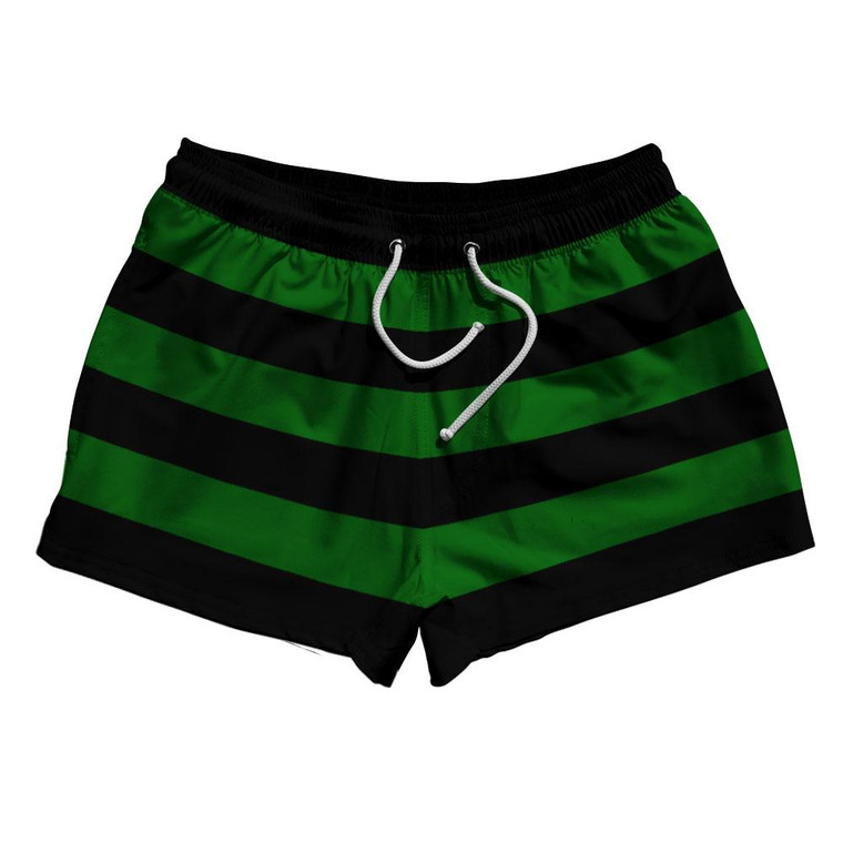 Kelly Green & Black Horizontal Stripe 2.5" Swim Shorts Made in USA by Ultras