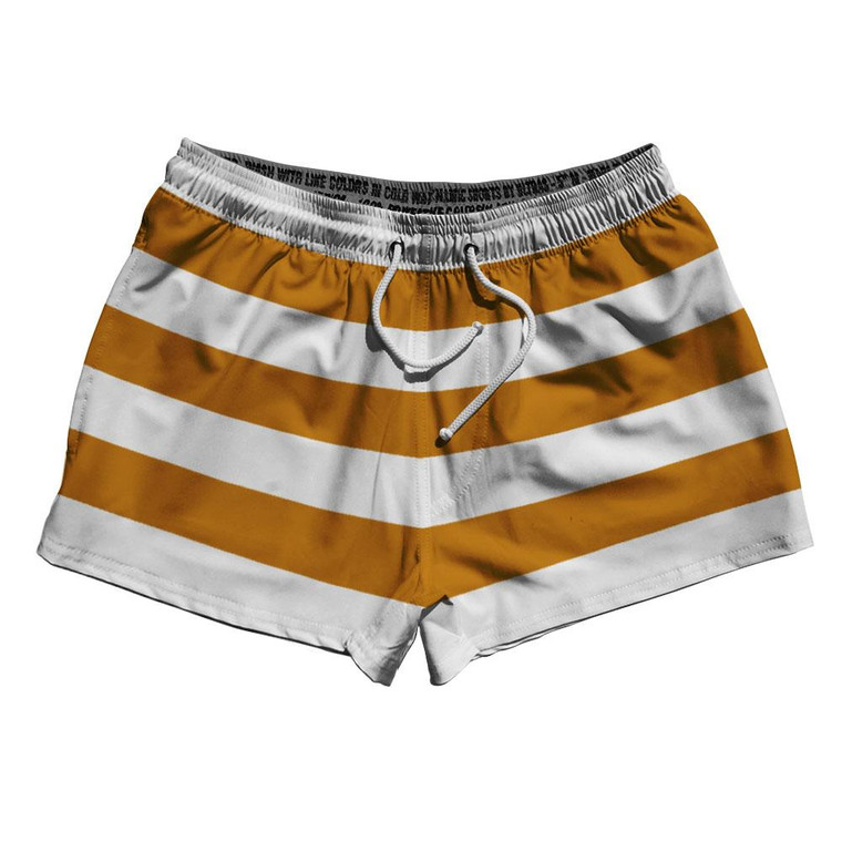 Burnt Orange & White Horizontal Stripe 2.5" Swim Shorts Made in USA by Ultras