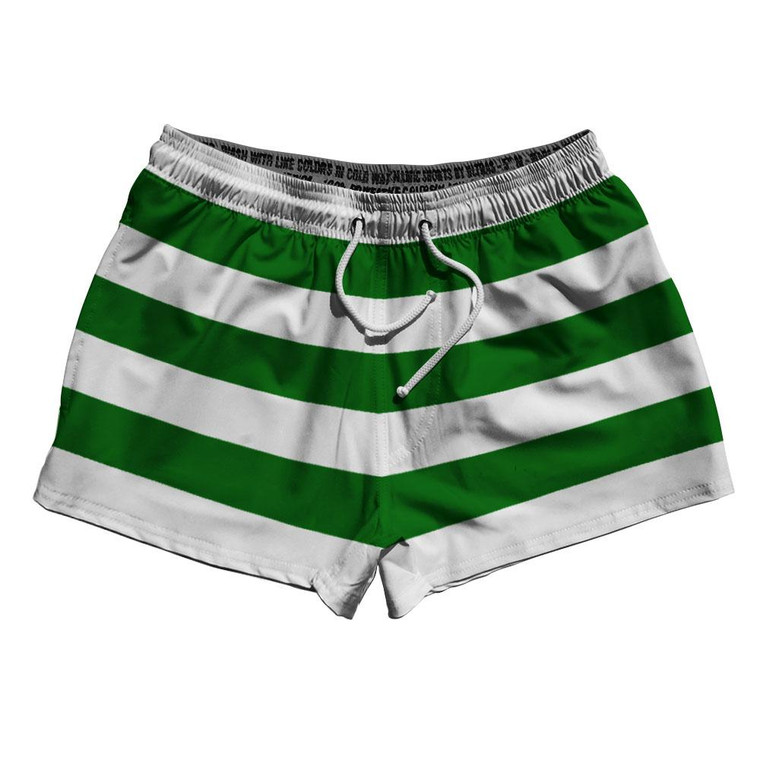Kelly Green & White Horizontal Stripe 2.5" Swim Shorts Made in USA by Ultras