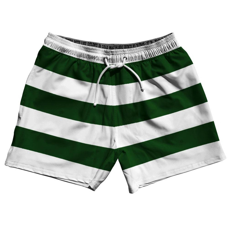 Forest Green & White Horizontal Stripe 5" Swim Shorts Made in USA by Ultras