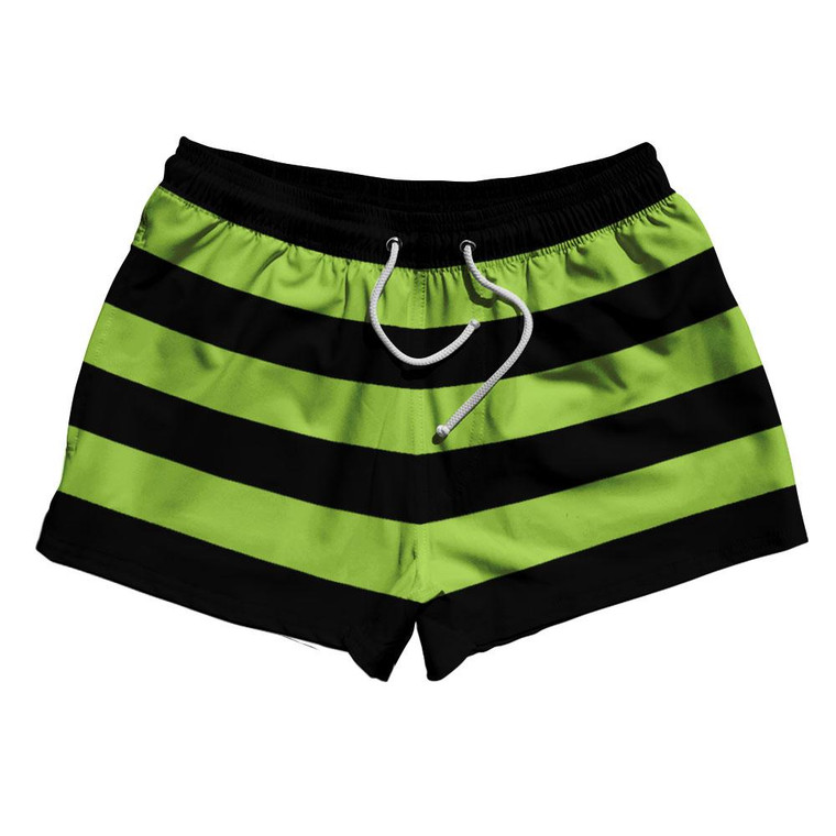 Lime Green & Black Horizontal Stripe 2.5" Swim Shorts Made in USA by Ultras