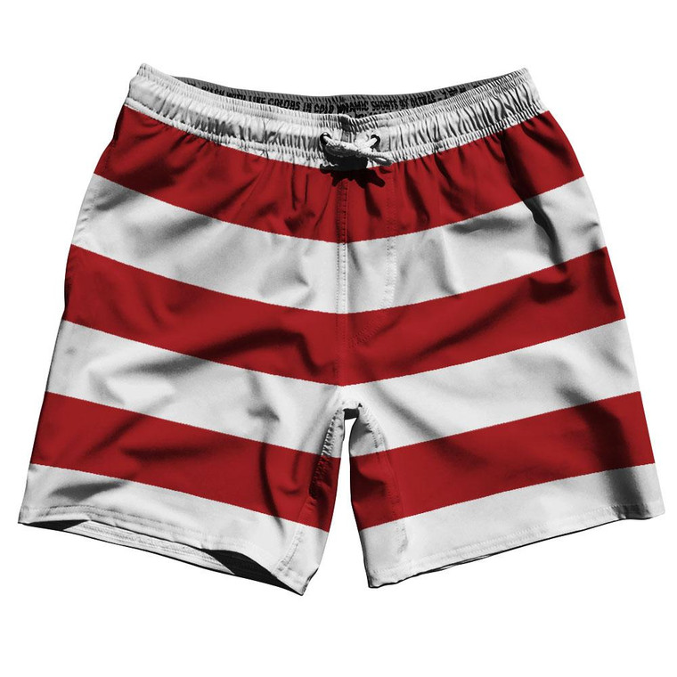 Dark Red & White Horizontal Stripe 7" Swim Shorts Made in USA by Ultras