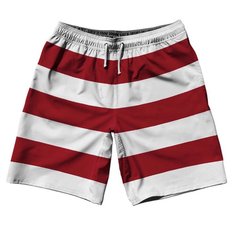 Cardinal Red & White Horizontal Stripe 10" Swim Shorts Made in USA by Ultras