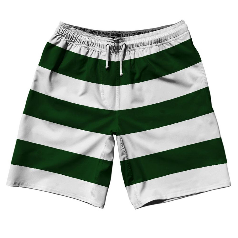 Forest Green & White Horizontal Stripe 10" Swim Shorts Made in USA by Ultras