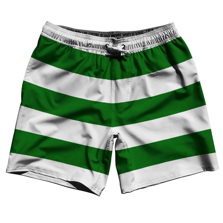 Kelly Green & White Horizontal Stripe 7" Swim Shorts Made in USA by Ultras