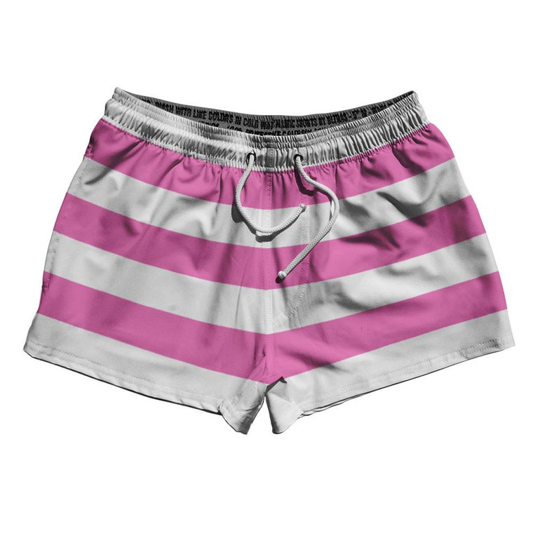 Hot Pink & White Horizontal Stripe 2.5" Swim Shorts Made in USA by Ultras