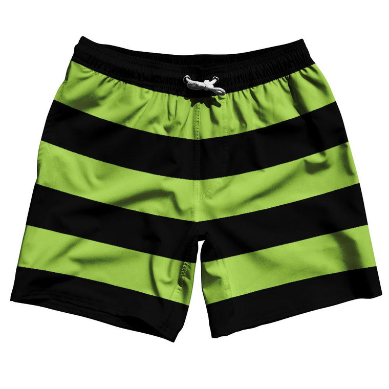 Lime Green & Black Horizontal Stripe 7" Swim Shorts Made in USA by Ultras