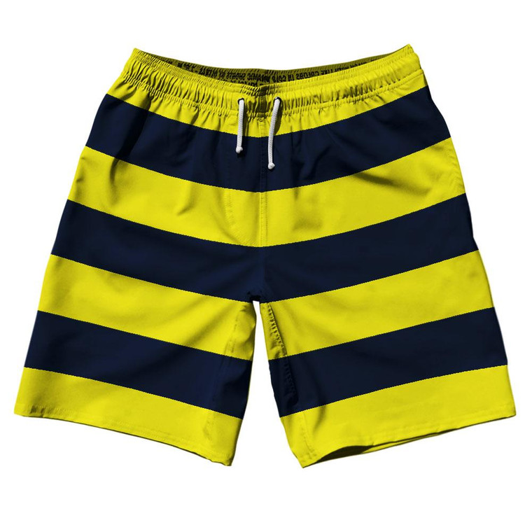 Navy & Yellow Horizontal Stripe 10" Swim Shorts Made in USA by Ultras