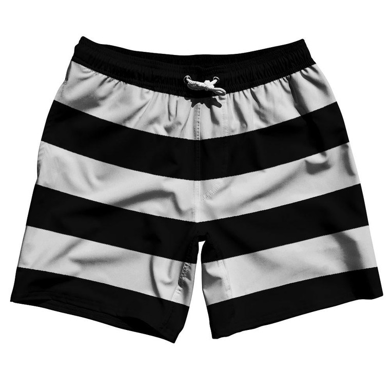 Cool Grey & Black Horizontal Stripe 7" Swim Shorts Made in USA by Ultras