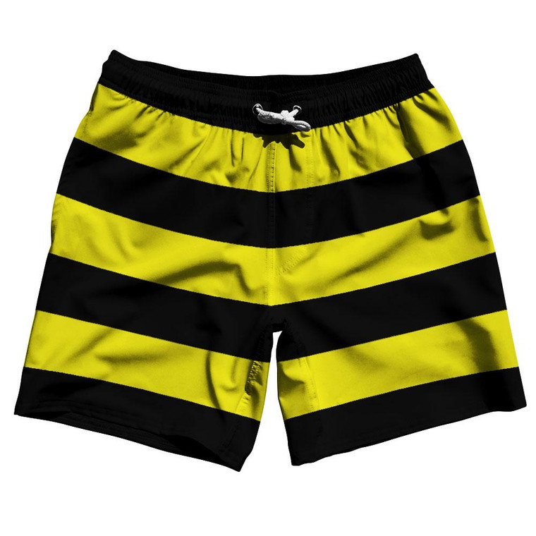 Yellow & Black Horizontal Stripe 7" Swim Shorts Made in USA by Ultras