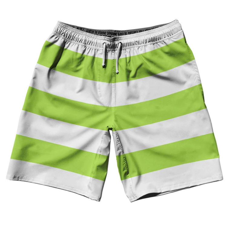 Lime Green & White Horizontal Stripe 10" Swim Shorts Made in USA by Ultras