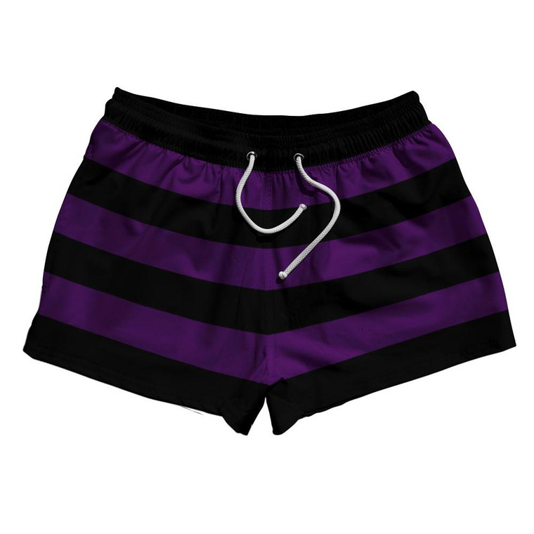 Medium Purple & Black Horizontal Stripe 2.5" Swim Shorts Made in USA by Ultras