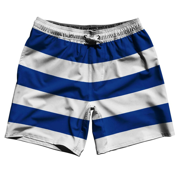 Royal Blue & White Horizontal Stripe 7" Swim Shorts Made in USA by Ultras