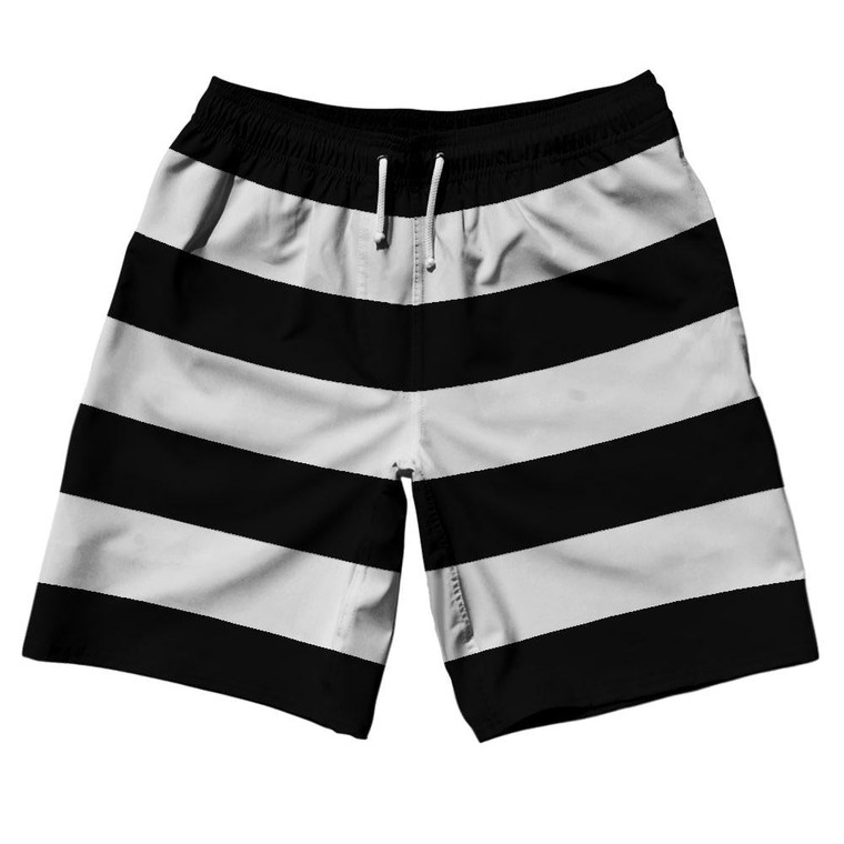 Cool Grey & Black Horizontal Stripe 10" Swim Shorts Made in USA by Ultras